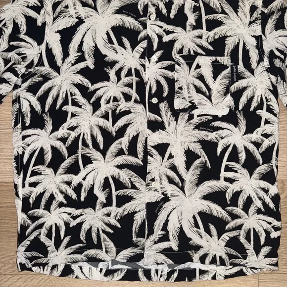 Palm Angels Palm Tree Print Black/White Button Down Shirt